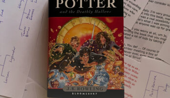 Harry Potter and the Deathly Hallows book cover with article title below